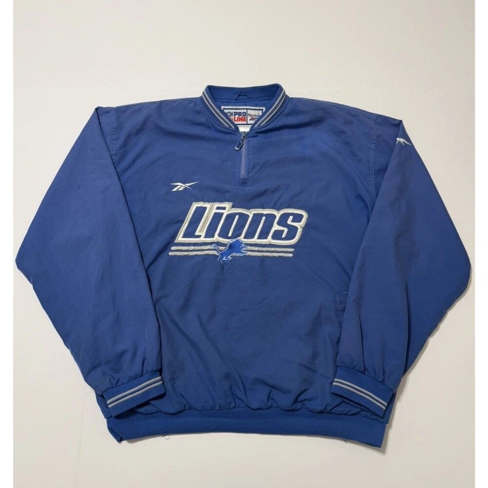 Vintage 90s Reebok Pro Line Detroit Lions Pullover Windbreaker Jacket Men L